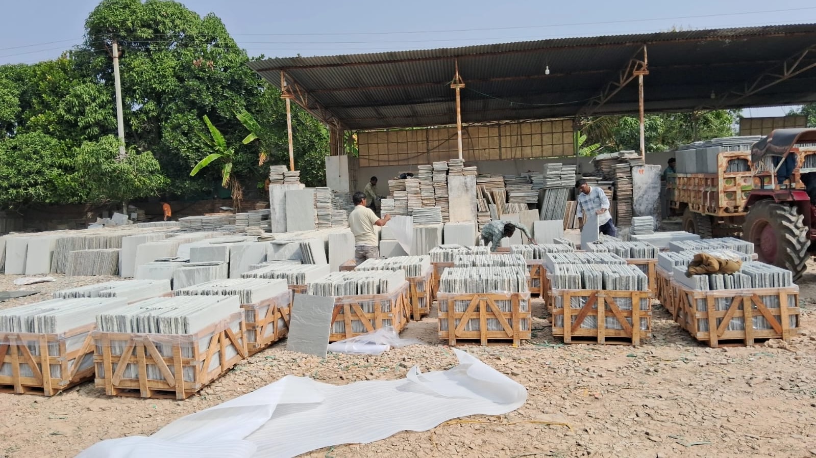 Sati Exports stone processing yard in India